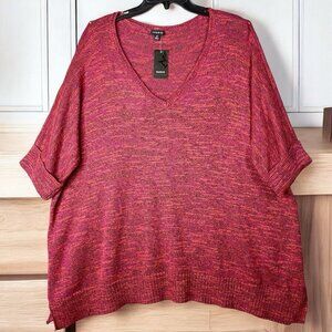 Torrid Marled Knit V-Neck Sweater Half Cuffed Sleeve Burgundy Women's Size 3X
